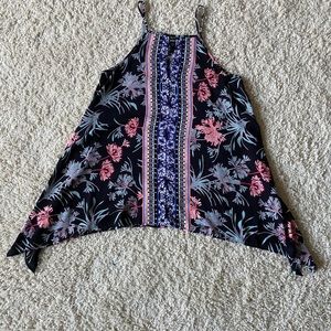 Express Black and Blue Asymmetrical Tie Front Camisole